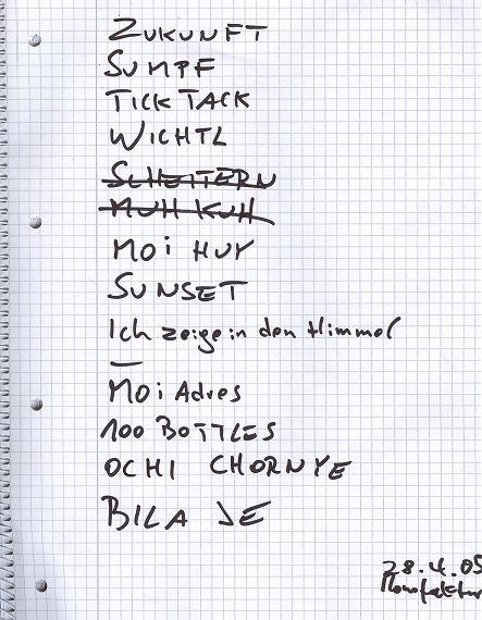 Setlist Monofaktur 28 04 2005